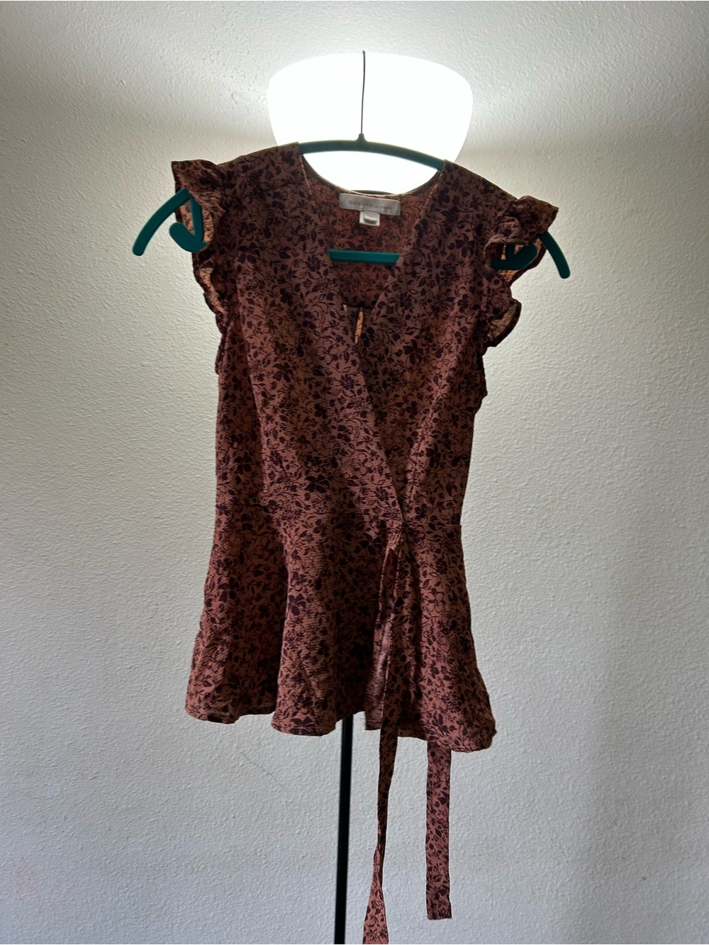 Monteau Brown Floral Wrap Peplum Blouse